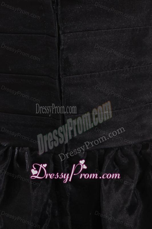 A-line Strapless Black Organza Knee-length Prom Dress