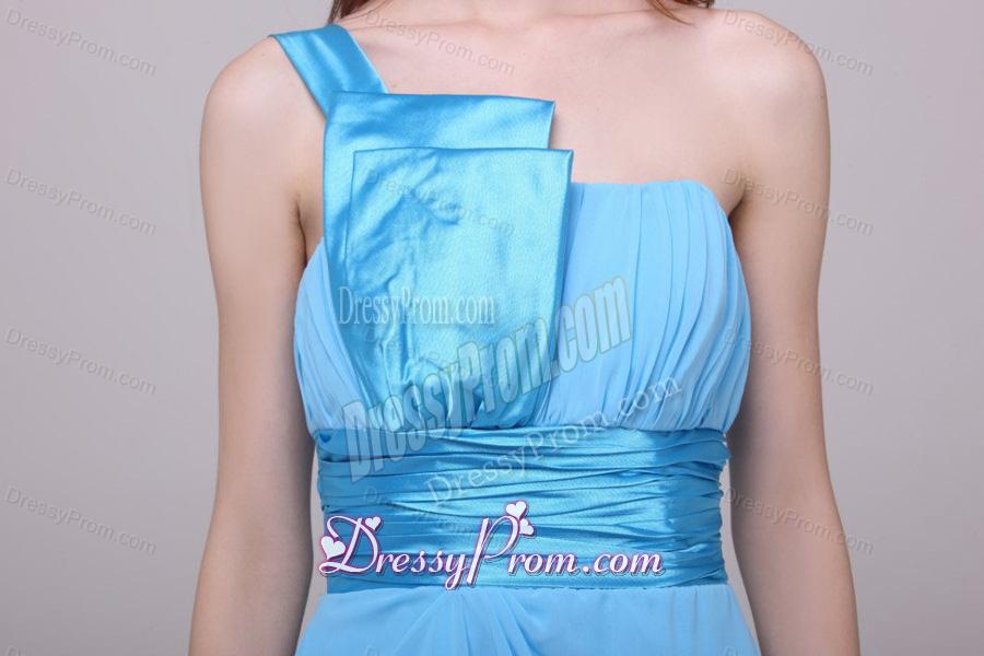 Baby Blue One Shoulder Ruching Prom Dress with Chiffon