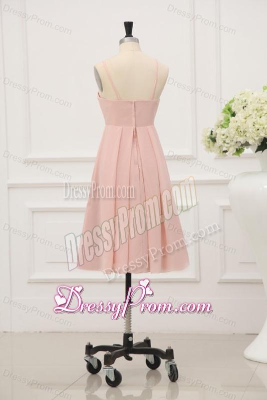 Baby Pink Spaghetti Straps Chiffon Prom Cocktail Dress