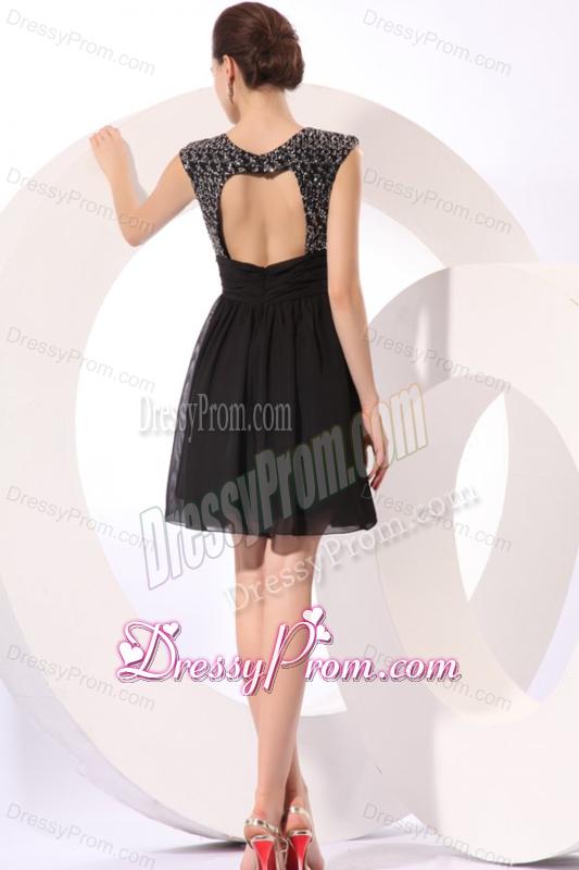 Black Straps Beaded Short Prom Dress with Mini-length