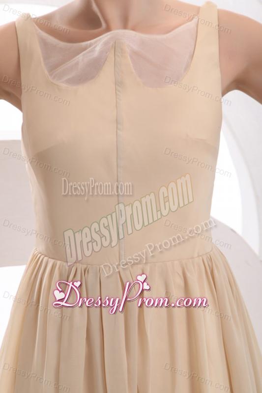 Champagne Bateau Ruching Prom Dress with Chiffon