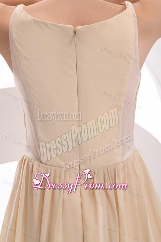 Champagne Bateau Ruching Prom Dress with Chiffon