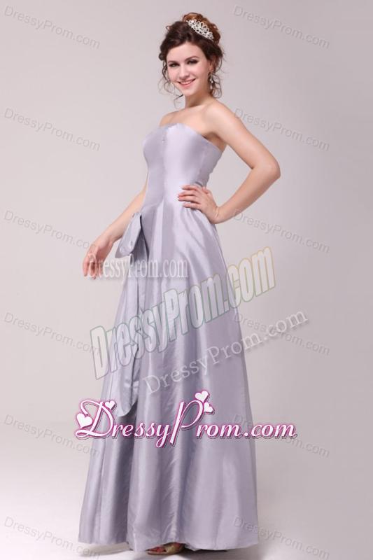 Cheap Column Strapless Floor-length Grey Bowknot Prom Dress