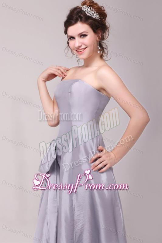 Cheap Column Strapless Floor-length Grey Bowknot Prom Dress