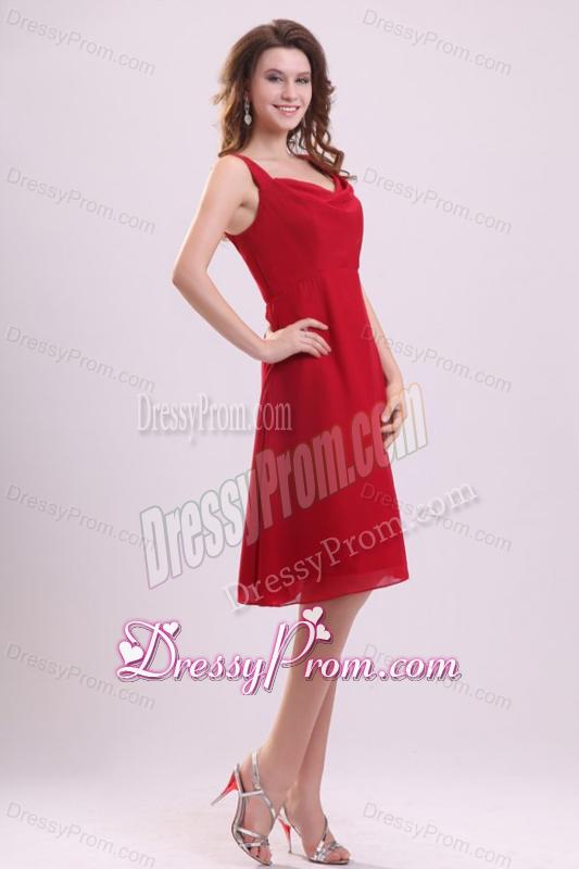 Empire Straps Ruching Chiffon Knee-length Wine Red Prom Dress