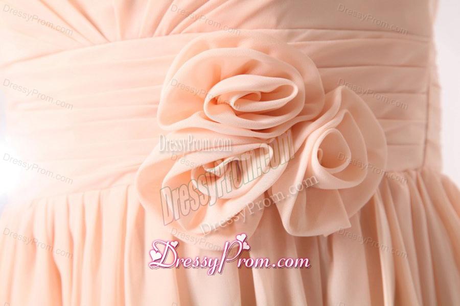 Empire V-neck Champagne Hand Made Flower Ruching Short Prom Dress