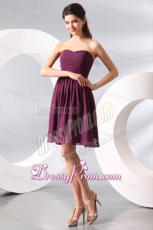 Purple Ruching Short Prom Dress with Knee-length