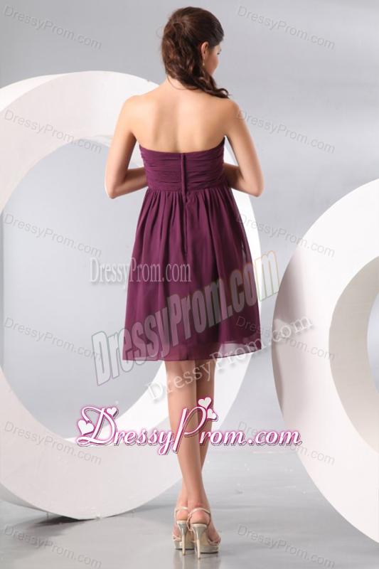 Purple Ruching Short Prom Dress with Knee-length