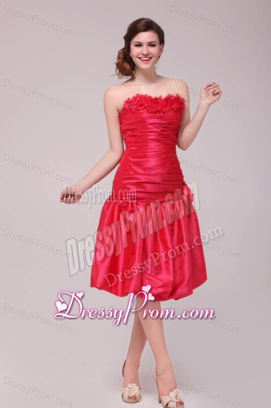 Red Mermaid Strapless Appliques and Ruching Prom Dress