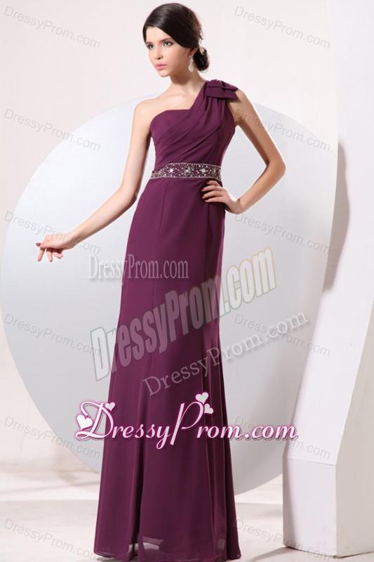 Column One Shoulder Floor-length Beading and Bowknot Prom Dress