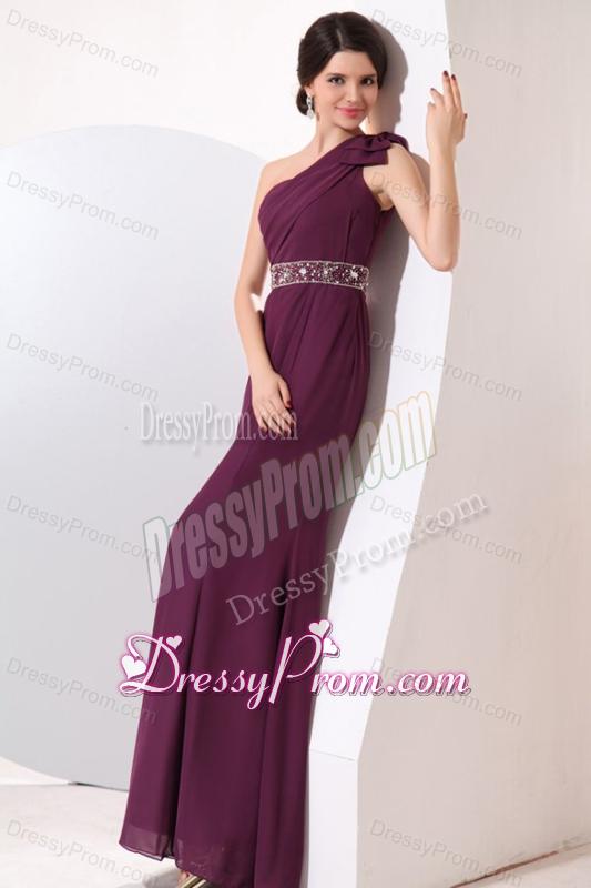 Column One Shoulder Floor-length Beading and Bowknot Prom Dress