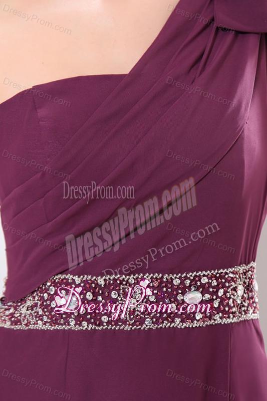 Column One Shoulder Floor-length Beading and Bowknot Prom Dress