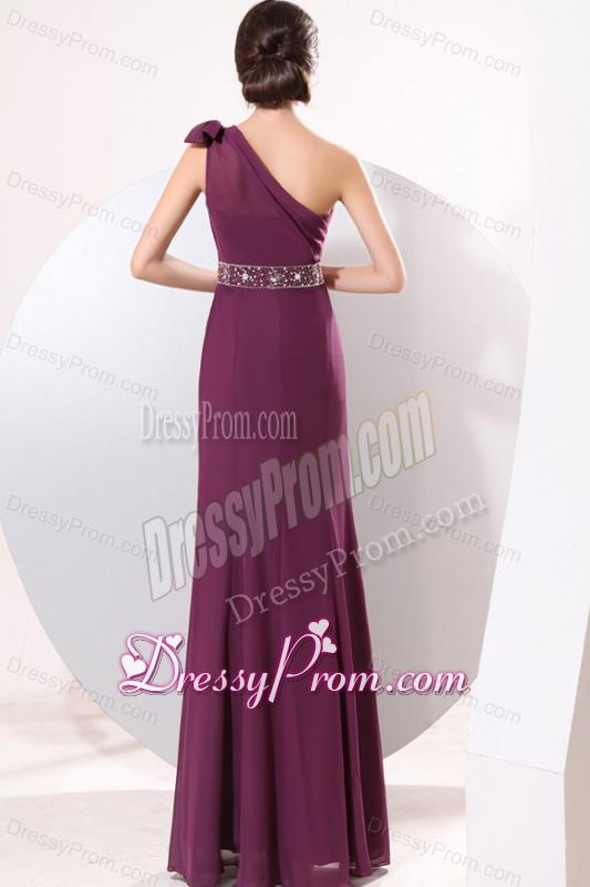 Column One Shoulder Floor-length Beading and Bowknot Prom Dress