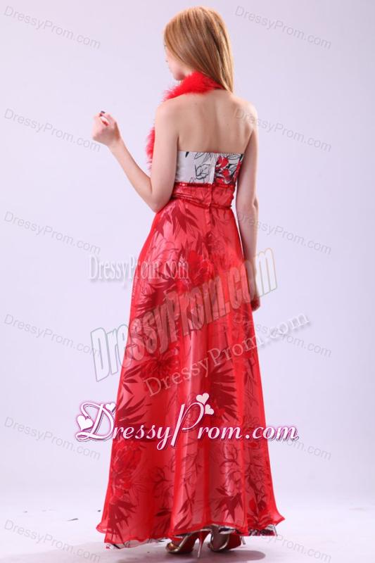 Red Empire Halter Long Beading Chiffon 2014 Prom Dress