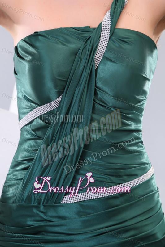 Affordable Mermaid One Shoulder Green Ruching Brush Train Prom Dress