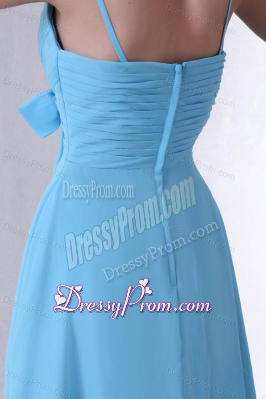 Aqua Blue A-line Spaghetti Straps Knee-length Prom Dress with Sash