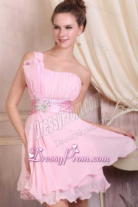Baby Pink Strapless Short Mini-length Prom Dress with Beading