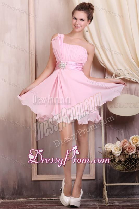 Baby Pink Strapless Short Mini-length Prom Dress with Beading