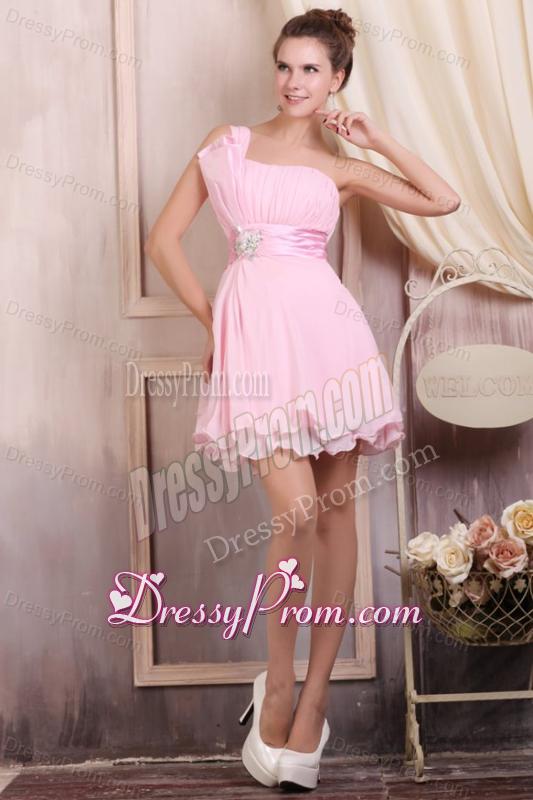 Baby Pink Strapless Short Mini-length Prom Dress with Beading