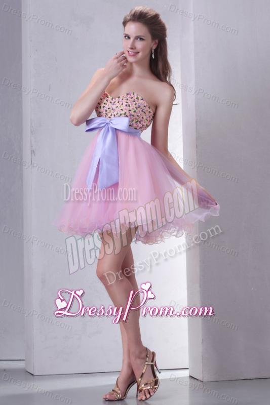 Beaded Decorate Brust Sweetheart Mini-length Baby Pink Prom Dress