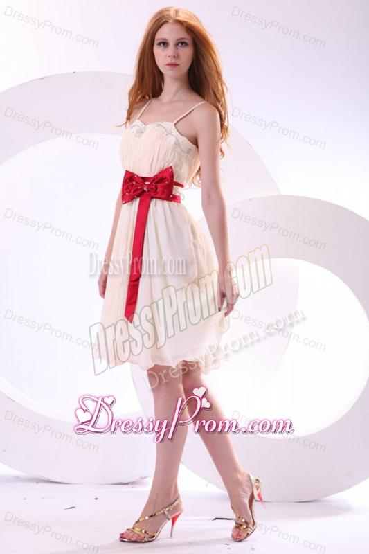 Champagne Empire Straps Beading Mini-length Chiffon Prom Dress