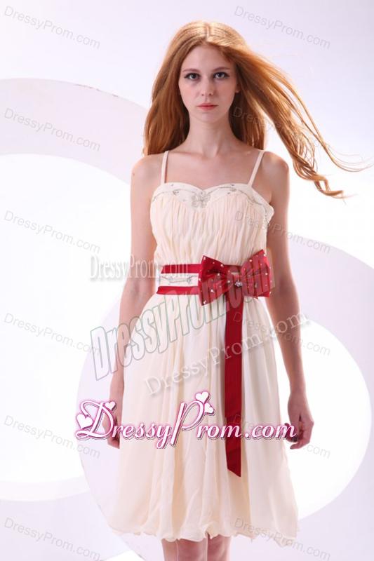 Champagne Empire Straps Beading Mini-length Chiffon Prom Dress