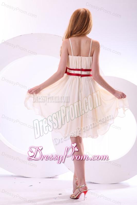 Champagne Empire Straps Beading Mini-length Chiffon Prom Dress