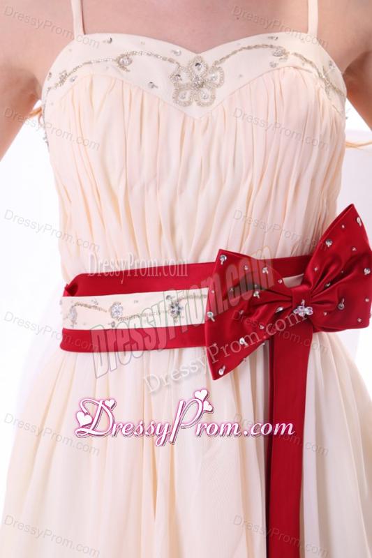Champagne Empire Straps Beading Mini-length Chiffon Prom Dress