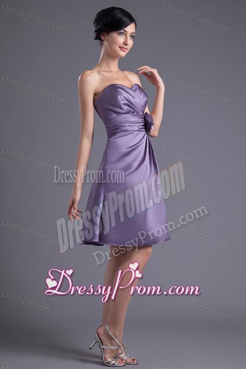Column Hand Made Flower Sweetheart Purple Ruching Mini-length Prom Dress
