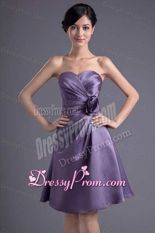 Column Hand Made Flower Sweetheart Purple Ruching Mini-length Prom Dress