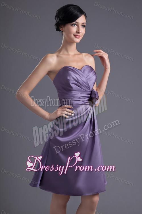 Column Hand Made Flower Sweetheart Purple Ruching Mini-length Prom Dress