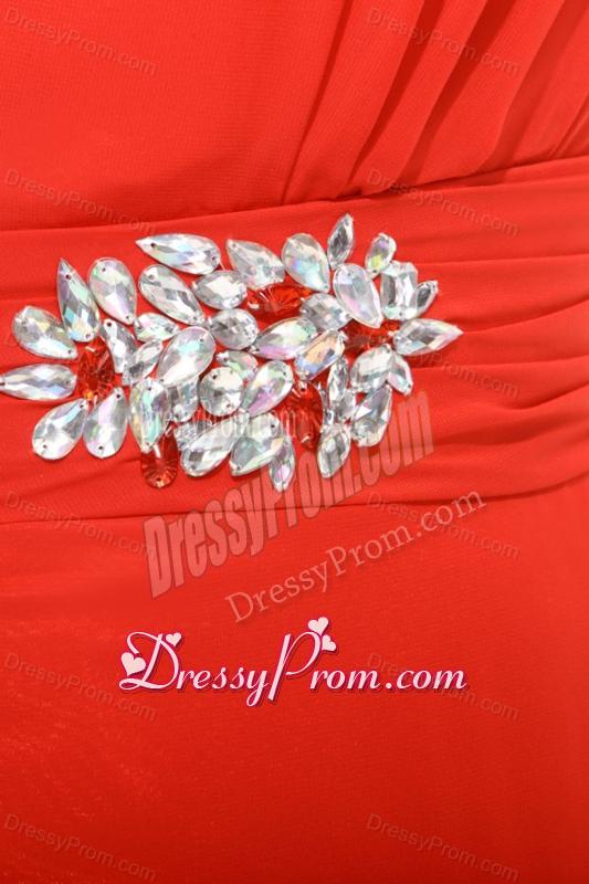 Column One Shoulder Beading High-low Chiffon Prom Dress with Side Zipper