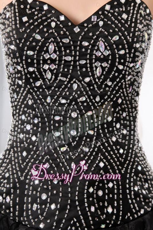 Column Sweetheart Black Beading and Ruffles Prom Dress for Party
