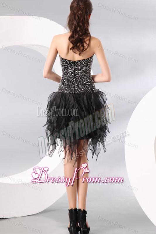 Column Sweetheart Black Beading and Ruffles Prom Dress for Party