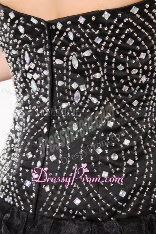 Column Sweetheart Black Beading and Ruffles Prom Dress for Party