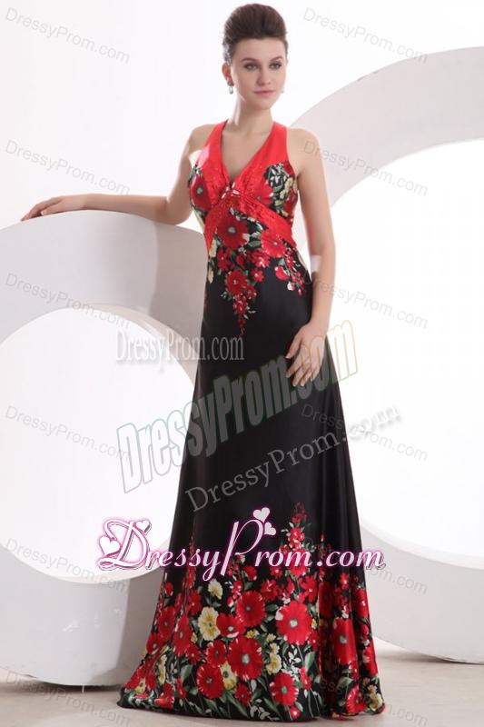 Column V-neck Floor-length Criss Cross Elastic Woven Satin Prom Dress