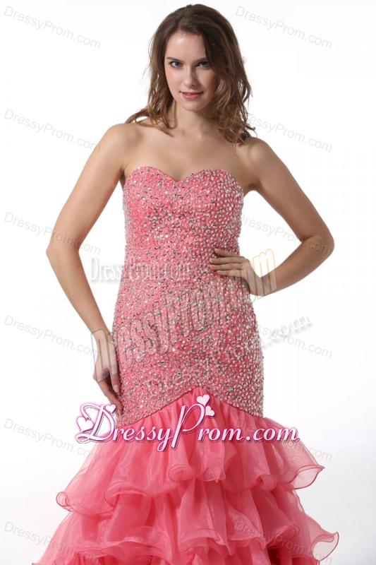 Court Train Mermaid Sweetheart Prom Dress with Beading and Layers