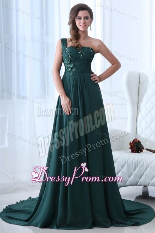 Empire Green One Shoulder Beading and Ruching Prom Dress