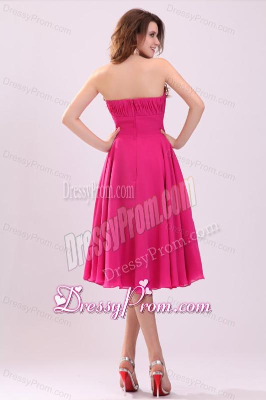 Empire Hot Pink Strapless Ruching Chiffon 2013 Prom Dress