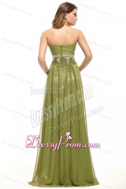 Empire Olive Green Strapless Beading and Ruching Prom Dress