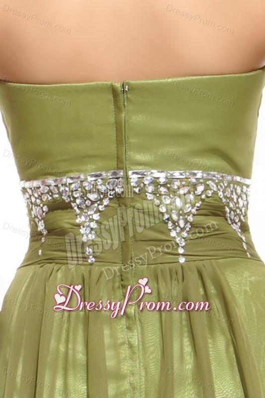 Empire Olive Green Strapless Beading and Ruching Prom Dress