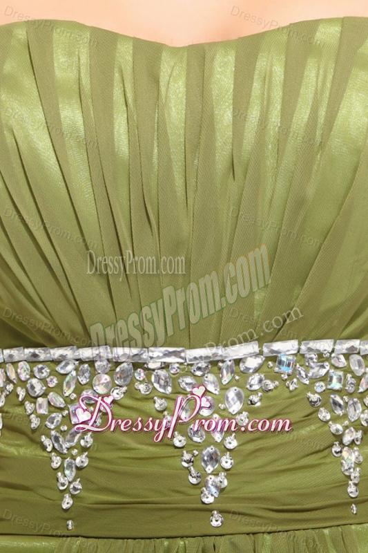 Empire Olive Green Strapless Beading and Ruching Prom Dress