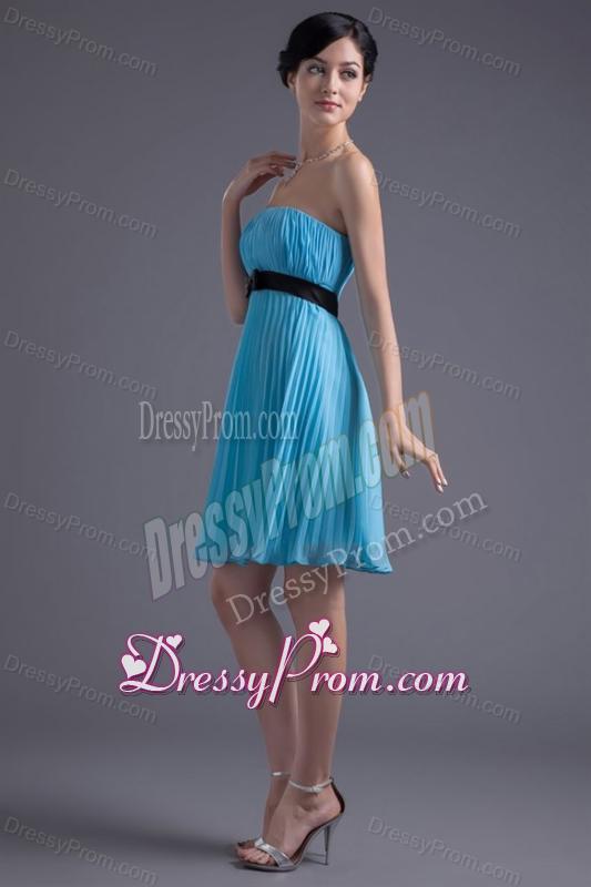 Empire Strapless Chiffon Aqua Blue Knee-length Prom Dress