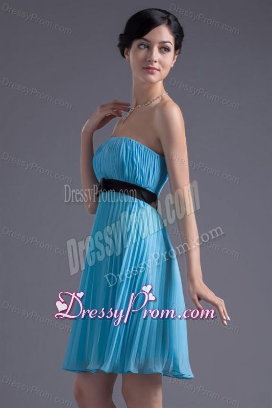 Empire Strapless Chiffon Aqua Blue Knee-length Prom Dress