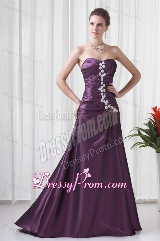 Empire Sweetheart Purple Appliques Long Lace Up Prom Dress