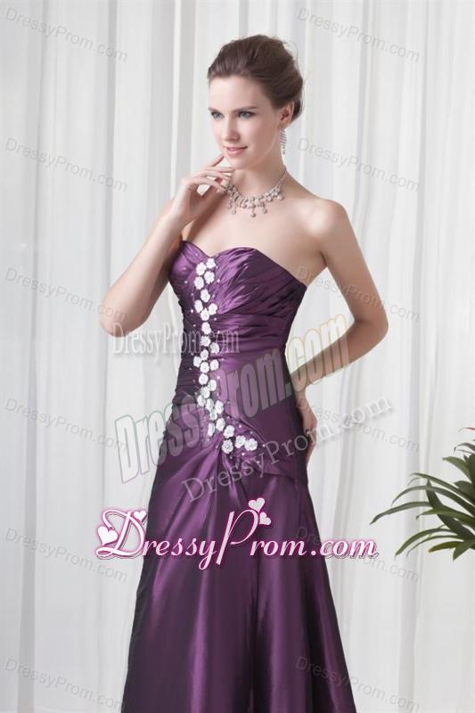 Empire Sweetheart Purple Appliques Long Lace Up Prom Dress