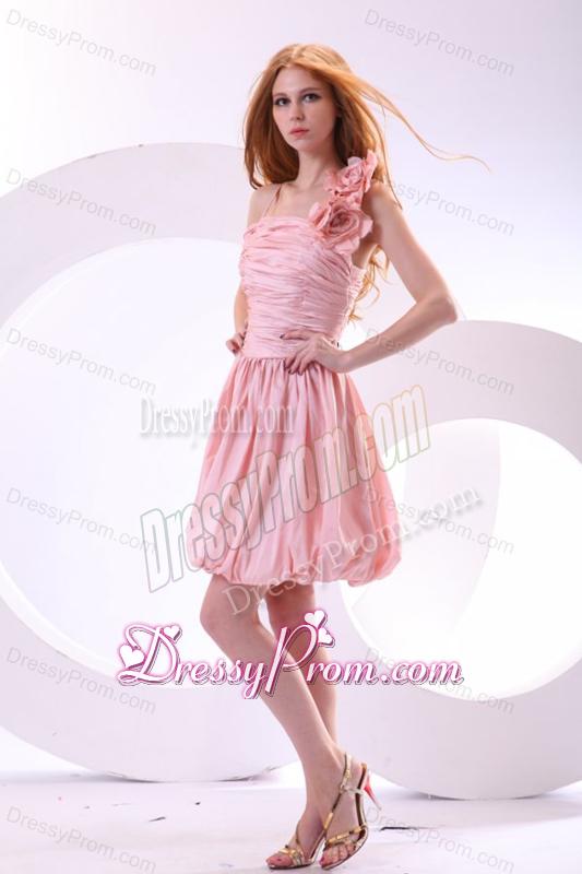 Flowers Straps Baby Pink Short Prom Dress with Knee-length