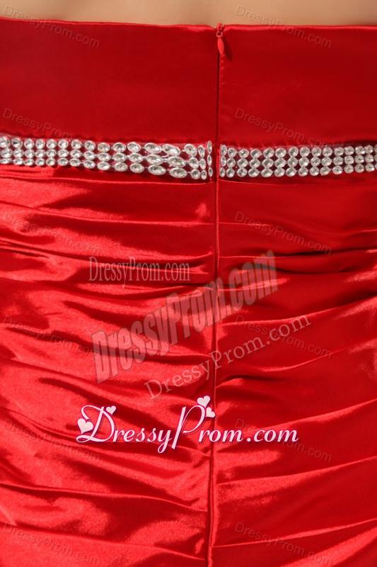 Latest Column V-neck Red Beading Prom Dress for 2014 Spring