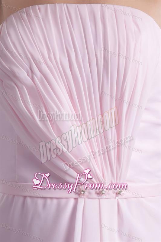 Lovely Pink Empire Strapless Knee-length Chiffon Ruching Prom Dress
