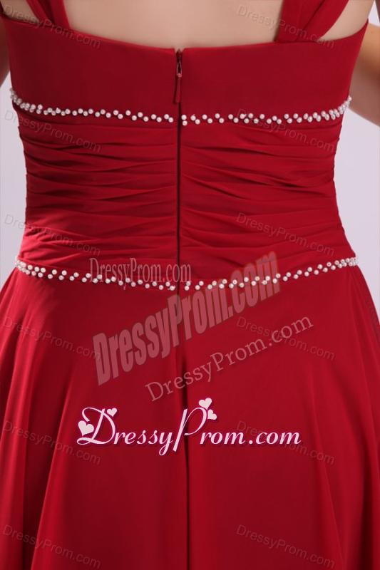Popular A-line V-neck Prom Dress in Wine Red with Knee-length